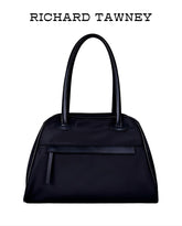 Black Prada-inspired nylon leather tote bag with dual handles, waterproof fabric and elegant commuter design