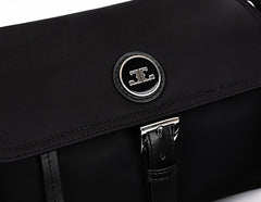Interior view of black nylon hobo bag with multiple zipper pockets and organized storage compartments