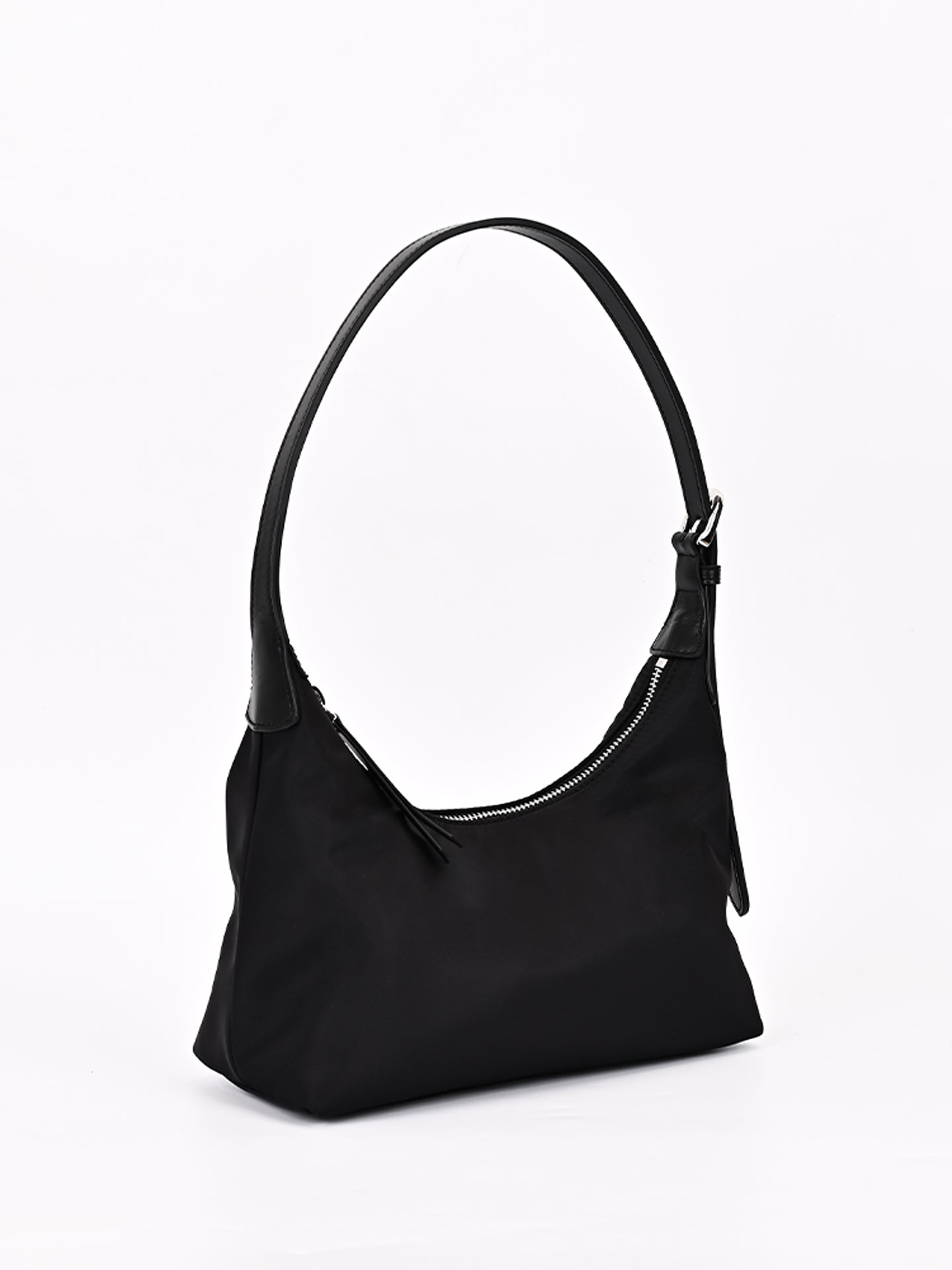 Waterproof black nylon hobo bag featuring Prada-inspired style and comfortable shoulder strap