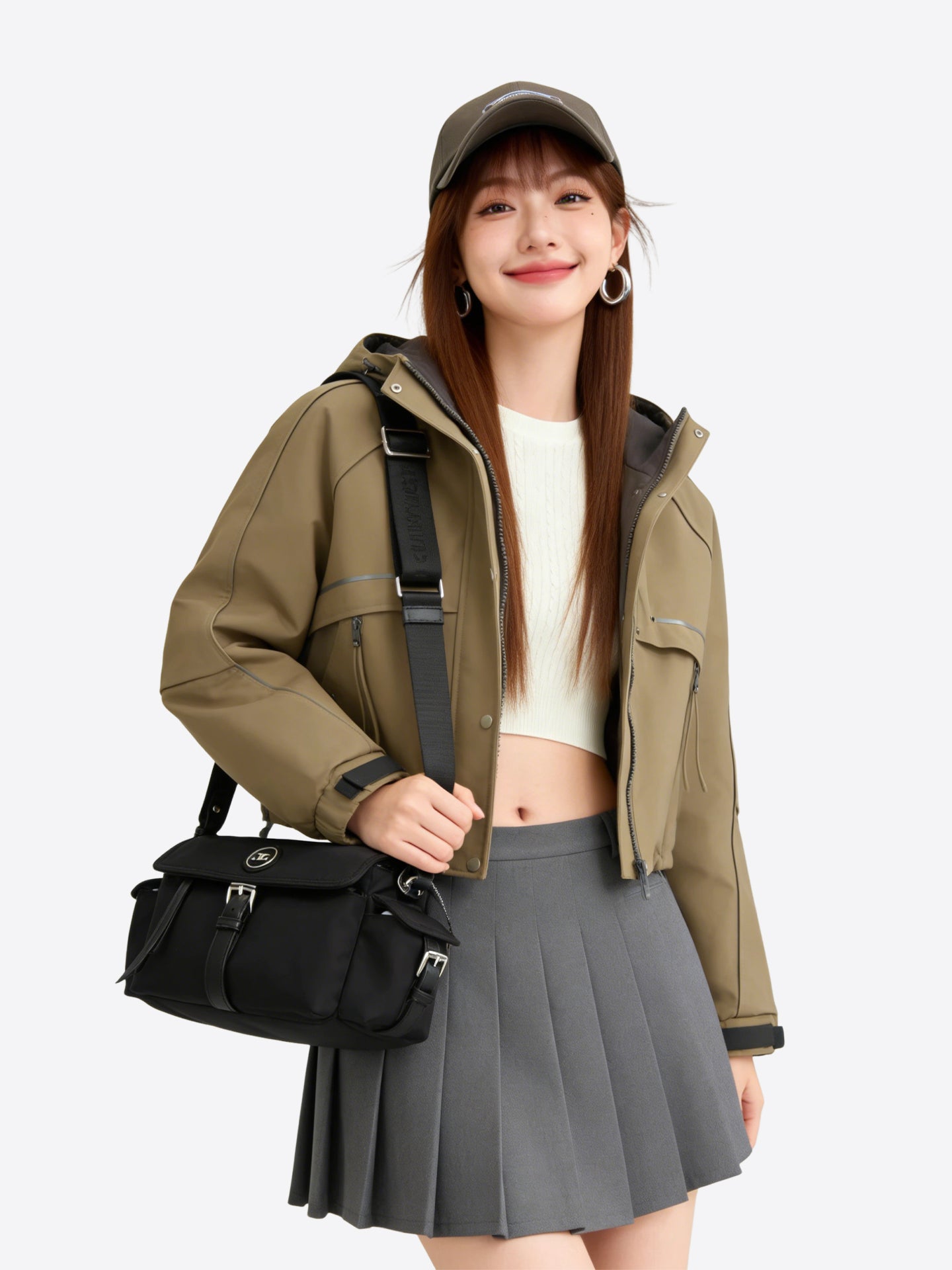 Prada-inspired black nylon messenger bag carried as shoulder bag for everyday use